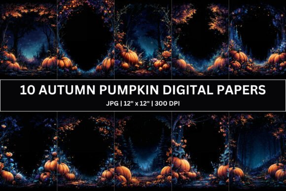 10 Autumn Pumpkin Forest Digital Papers for Fall-Themed Creative Projects