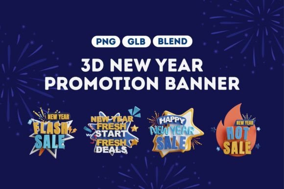 3D New Year Sale Banner Pack 2: A Practical Choice for Festive Marketing Assets