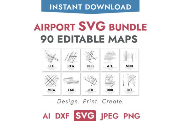 Airport SVG Bundle: 90 Airport Maps for Designers and Makers