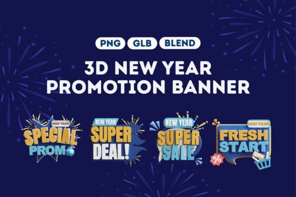 Boost Your New Year Promotions with the 3D New Year Sale Banner Pack 5