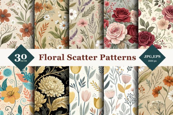 Floral Scatter Seamless Patterns 04