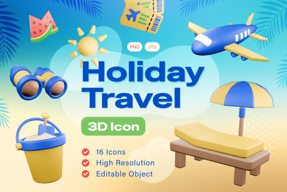 Holiday Travel 3D Icons: Creative Design Essentials