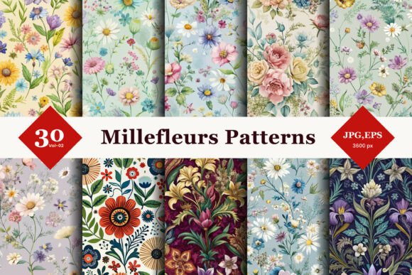 Millefleurs Seamless Patterns 02: Timeless Botanical Design for Creative Projects