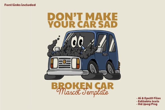 Retro Car Mascot Looking Sad and Broken: A Unique Identity for Bold Branding