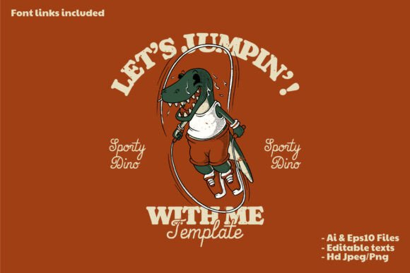 Retro T-rex Mascot Jumping Rope