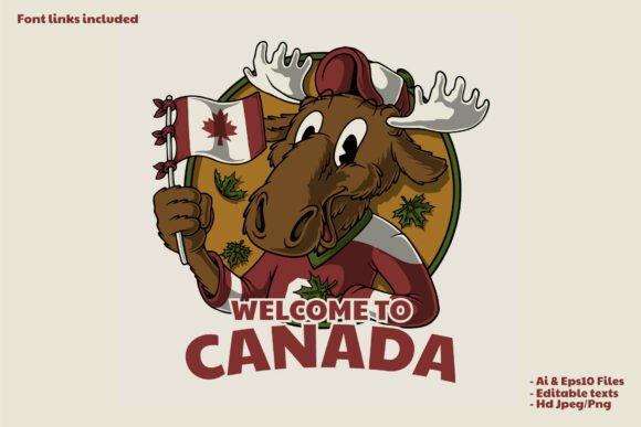 Unleash Your Brand’s Potential with the Retro Moose Mascot Holding Canadian Flag